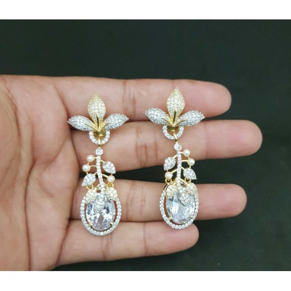 DE39WHGO traditional flower style ethnic gold plated Earrings american diamond jewlery pearls small chain Earring fancy