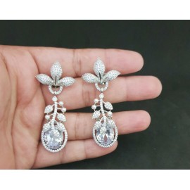 DE39WHRH traditional flower style ethnic gold plated Earrings american diamond jewlery pearls small chain Earring fancy