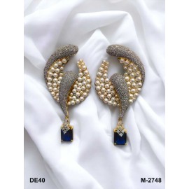 DE40BLGO pearls traditional flower style ethnic gold plated Earrings american diamond jewlery small Earring chunky