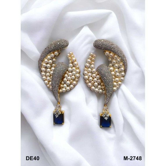 DE40BLGO pearls traditional flower style ethnic gold plated Earrings american diamond jewlery small Earring chunky