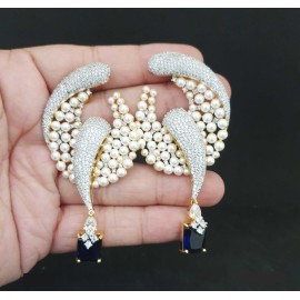 DE40BLGO pearls traditional flower style ethnic gold plated Earrings american diamond jewlery small Earring chunky