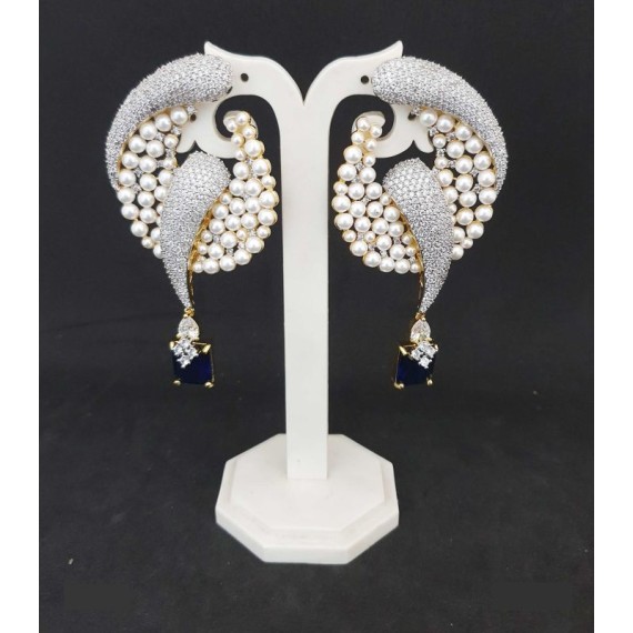 DE40BLGO pearls traditional flower style ethnic gold plated Earrings american diamond jewlery small Earring chunky