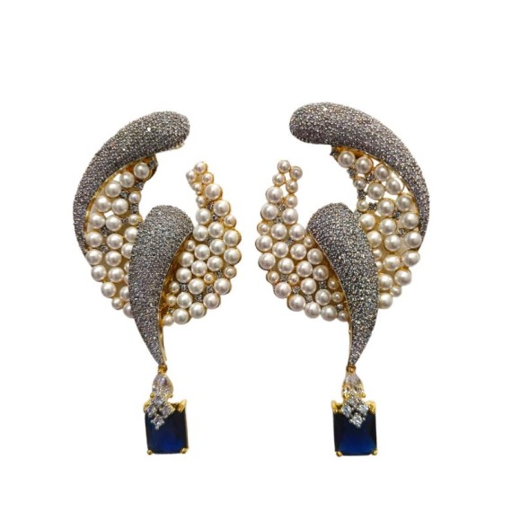 DE40BLGO pearls traditional flower style ethnic gold plated Earrings american diamond jewlery small Earring chunky