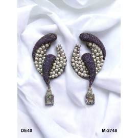 DE40BLRH pearls traditional flower style ethnic gold plated Earrings american diamond jewlery small Earring chunky