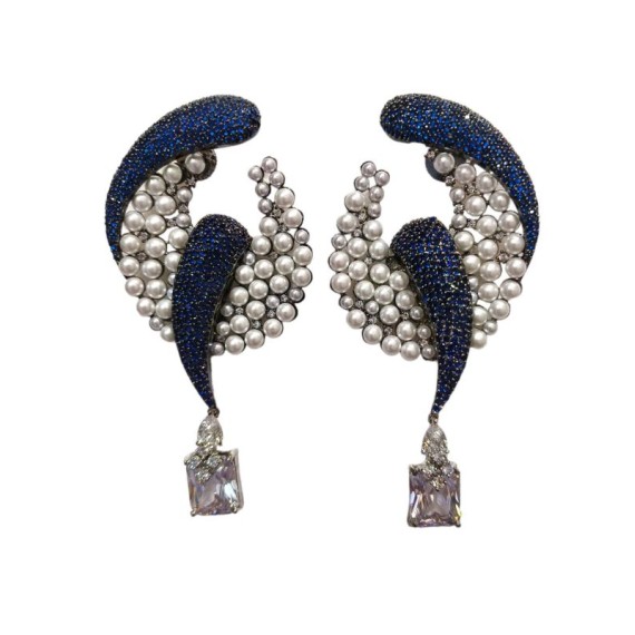 DE40BLRHH pearls traditional flower style ethnic gold plated Earrings american diamond jewlery small Earring chunky