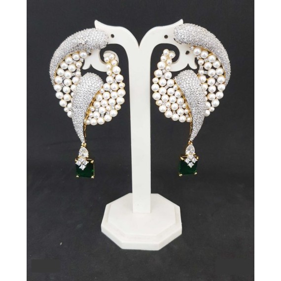 DE40GRGO pearls traditional flower style ethnic gold plated Earrings american diamond jewlery small Earring chunky