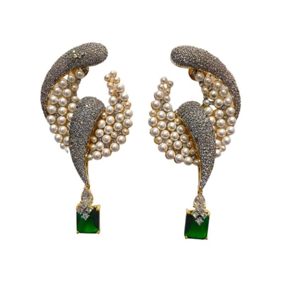 DE40GRGO pearls traditional flower style ethnic gold plated Earrings american diamond jewlery small Earring chunky