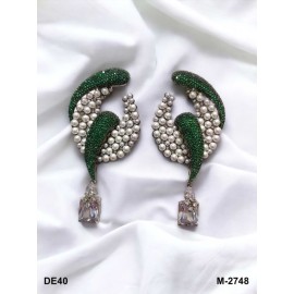 DE40GRRH pearls traditional flower style ethnic gold plated Earrings american diamond jewlery small Earring chunky