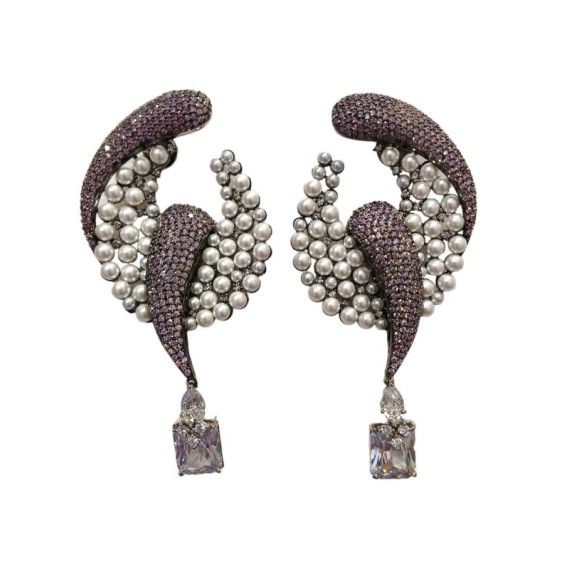 DE40PIRH pearls traditional flower style ethnic gold plated Earrings american diamond jewlery small Earring chunky