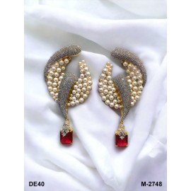 DE40REGO pearls traditional flower style ethnic gold plated Earrings american diamond jewlery small Earring chunky