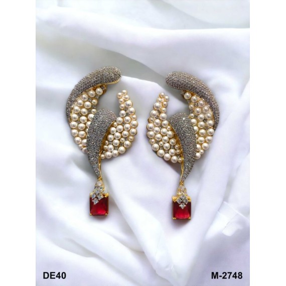 DE40REGO pearls traditional flower style ethnic gold plated Earrings american diamond jewlery small Earring chunky