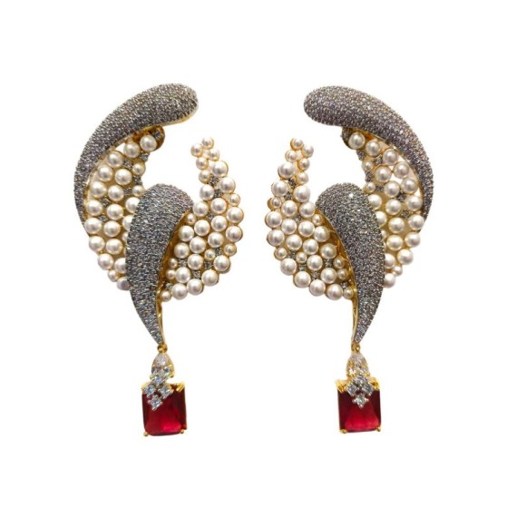 DE40REGO pearls traditional flower style ethnic gold plated Earrings american diamond jewlery small Earring chunky