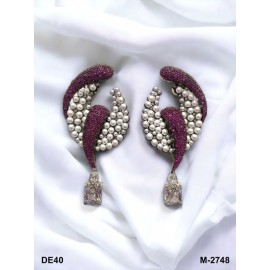 DE40RERH pearls traditional flower style ethnic gold plated Earrings american diamond jewlery small Earring chunky