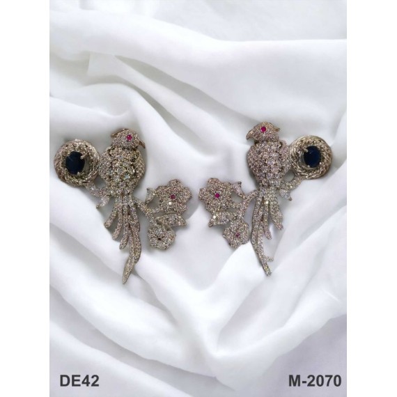 DE42BLRH  traditional parrot bird style ethnic gold plated Earrings american diamond jewlery small Earring