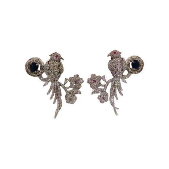 DE42BLRH  traditional parrot bird style ethnic gold plated Earrings american diamond jewlery small Earring