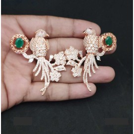 DE42GRRO  traditional parrot bird style ethnic gold plated Earrings american diamond jewlery small Earring