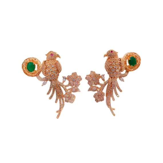 DE42GRRO  traditional parrot bird style ethnic gold plated Earrings american diamond jewlery small Earring