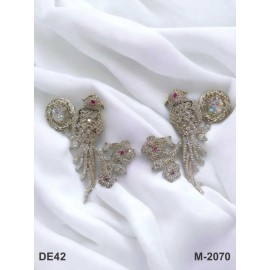 DE42WHRH  traditional parrot bird style ethnic gold plated Earrings american diamond jewlery small Earring