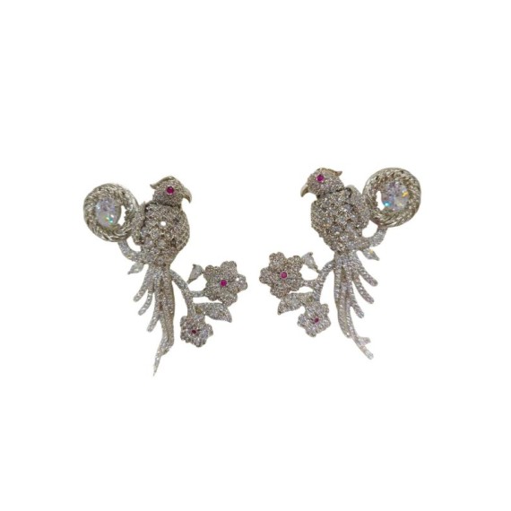 DE42WHRH  traditional parrot bird style ethnic gold plated Earrings american diamond jewlery small Earring