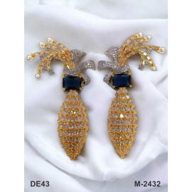 DE43BLGO american diamond jewlery Earring traditional parrot bird style ethnic gold plated Earrings