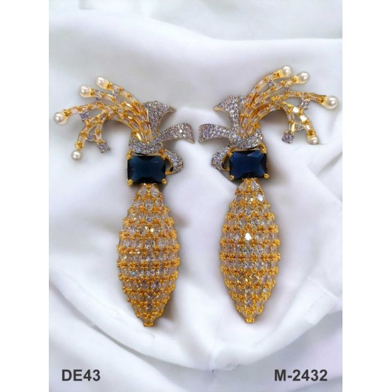 DE43BLGO american diamond jewlery Earring traditional parrot bird style ethnic gold plated Earrings