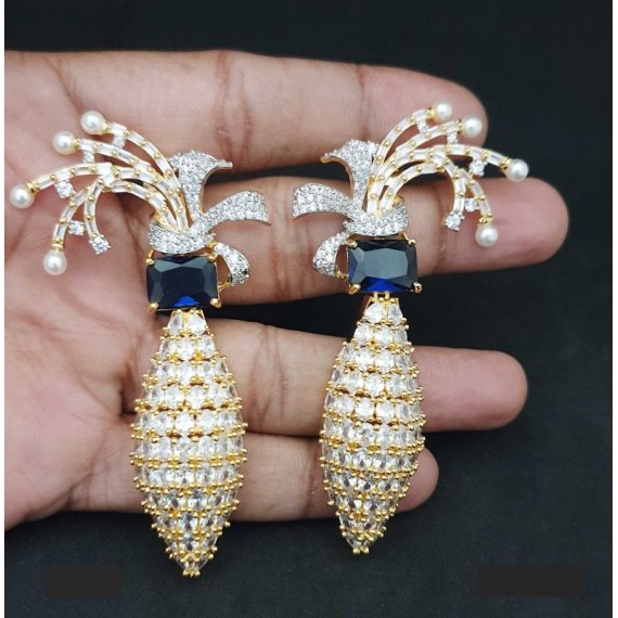 DE43BLGO american diamond jewlery Earring traditional parrot bird style ethnic gold plated Earrings