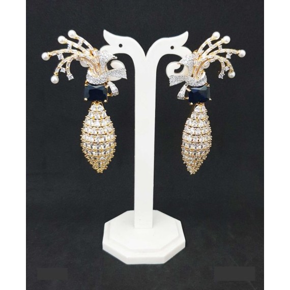 DE43BLGO american diamond jewlery Earring traditional parrot bird style ethnic gold plated Earrings