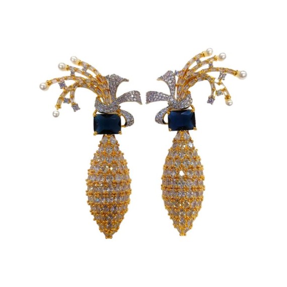 DE43BLGO american diamond jewlery Earring traditional parrot bird style ethnic gold plated Earrings