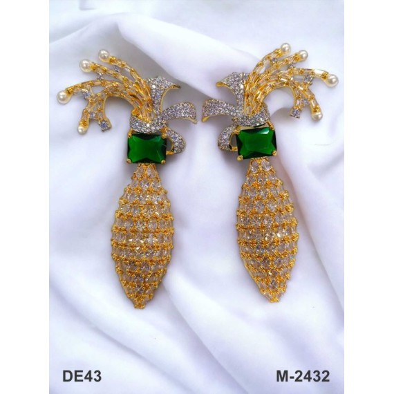 DE43GRGO american diamond jewlery Earring traditional parrot bird style ethnic gold plated Earrings