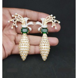 DE43GRGO american diamond jewlery Earring traditional parrot bird style ethnic gold plated Earrings