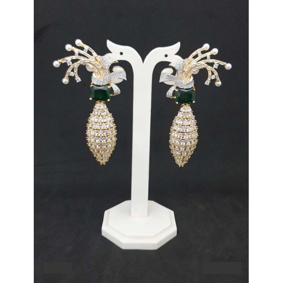 DE43GRGO american diamond jewlery Earring traditional parrot bird style ethnic gold plated Earrings