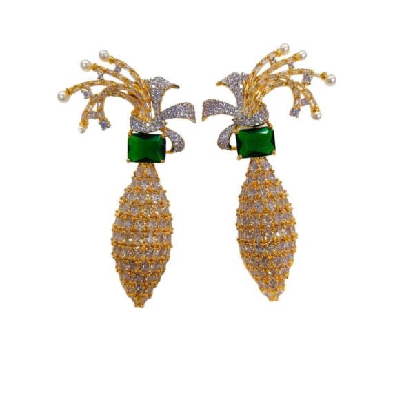 DE43GRGO american diamond jewlery Earring traditional parrot bird style ethnic gold plated Earrings