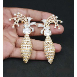 DE43WHGO american diamond jewlery Earring traditional parrot bird style ethnic gold plated Earrings