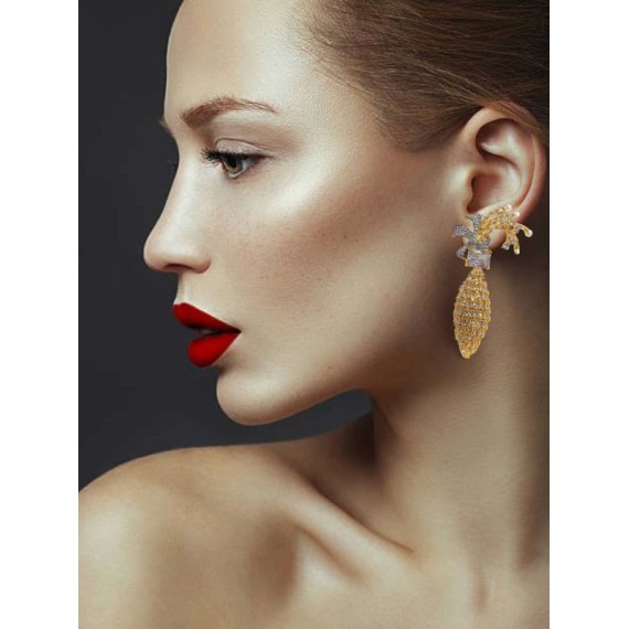 DE43WHGO american diamond jewlery Earring traditional parrot bird style ethnic gold plated Earrings