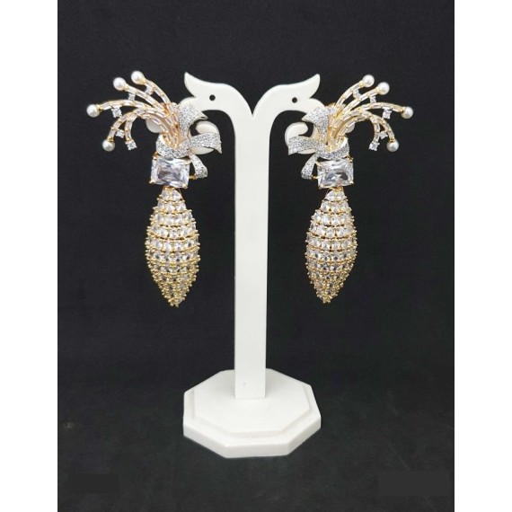 DE43WHGO american diamond jewlery Earring traditional parrot bird style ethnic gold plated Earrings