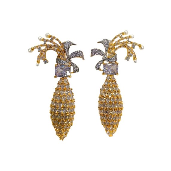 DE43WHGO american diamond jewlery Earring traditional parrot bird style ethnic gold plated Earrings