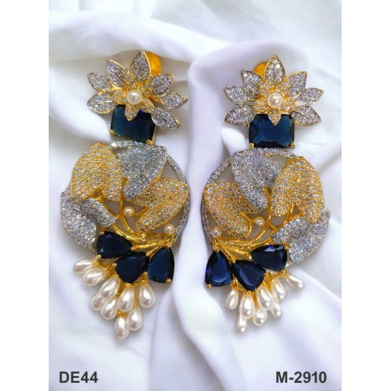 DE44BLGO Big size american diamond jewlery Earring traditional parrot style ethnic gold plated Earrings