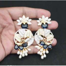 DE44BLGO Big size american diamond jewlery Earring traditional parrot style ethnic gold plated Earrings