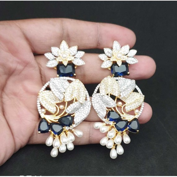 DE44BLGO Big size american diamond jewlery Earring traditional parrot style ethnic gold plated Earrings