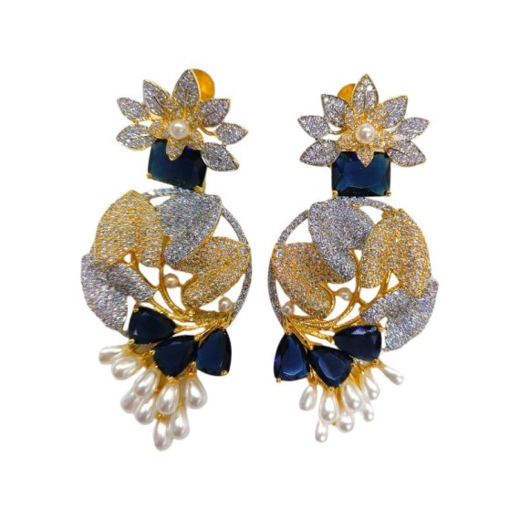 DE44BLGO Big size american diamond jewlery Earring traditional parrot style ethnic gold plated Earrings