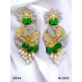 DE44GRGO Big size american diamond jewlery Earring traditional parrot style ethnic gold plated Earrings