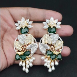 DE44GRGO Big size american diamond jewlery Earring traditional parrot style ethnic gold plated Earrings