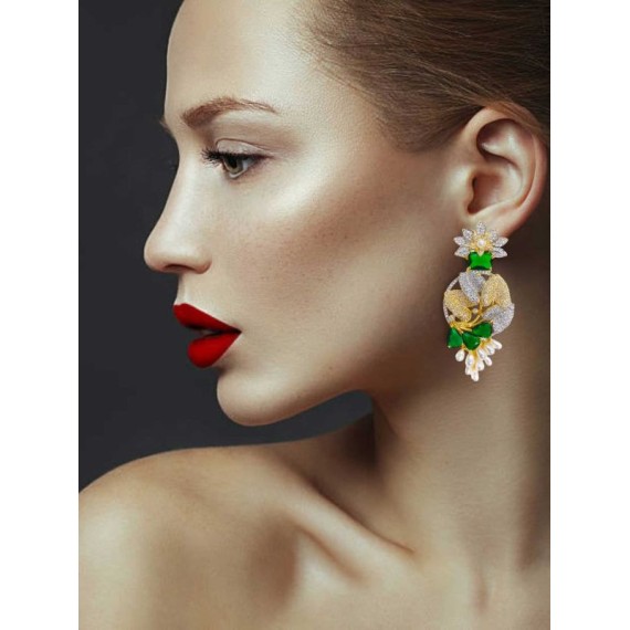 DE44GRGO Big size american diamond jewlery Earring traditional parrot style ethnic gold plated Earrings