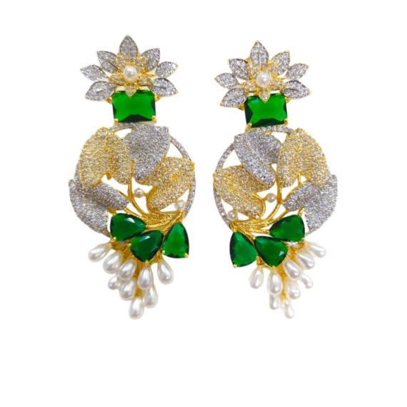 DE44GRGO Big size american diamond jewlery Earring traditional parrot style ethnic gold plated Earrings