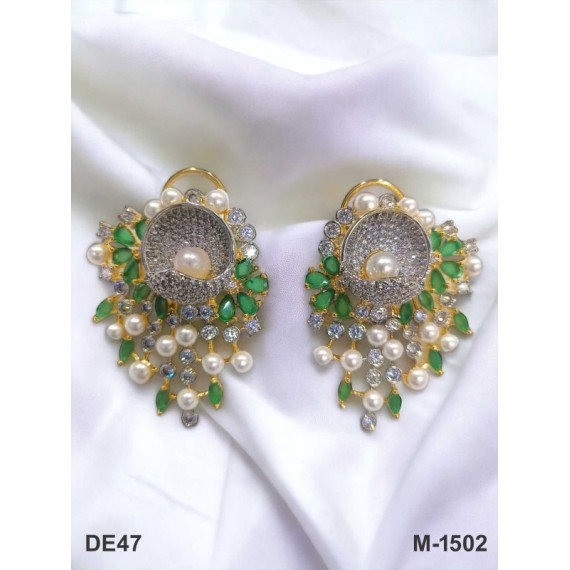 DE47GRGO american diamond jewlery Indian stud Earring Women Traditional Bollywood Style Wedding Ethnic AD