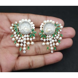 DE47GRGO american diamond jewlery Indian stud Earring Women Traditional Bollywood Style Wedding Ethnic AD