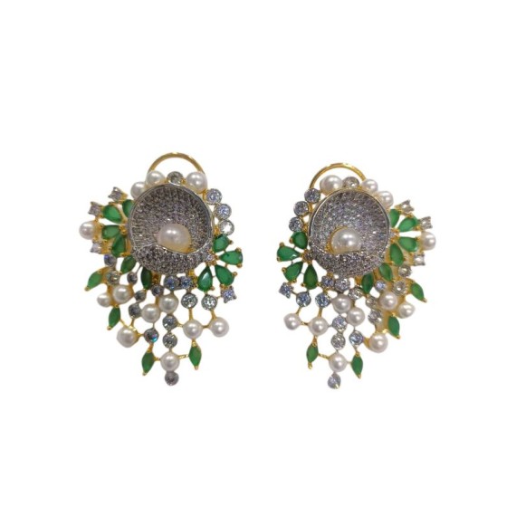 DE47GRGO american diamond jewlery Indian stud Earring Women Traditional Bollywood Style Wedding Ethnic AD