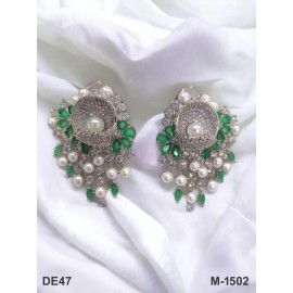 DE47GRRH american diamond jewlery Indian stud Earring Women Traditional Bollywood Style Wedding Ethnic AD