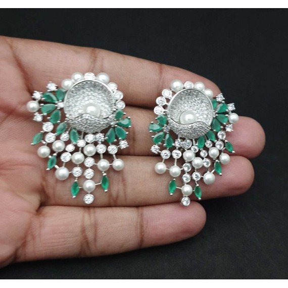 DE47GRRH american diamond jewlery Indian stud Earring Women Traditional Bollywood Style Wedding Ethnic AD