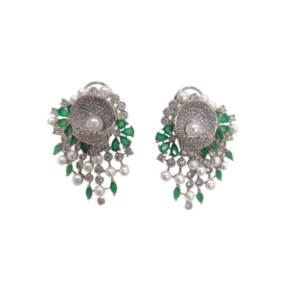 DE47GRRH american diamond jewlery Indian stud Earring Women Traditional Bollywood Style Wedding Ethnic AD